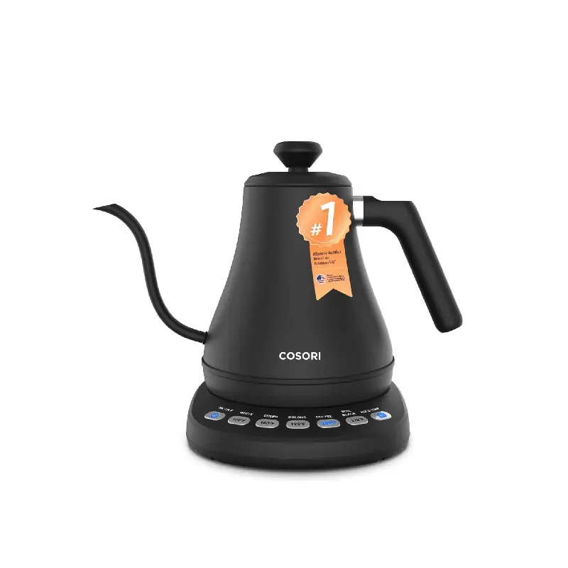 Best Electric Kettles in 2026 matte black gooseneck electric kettle with digital temperature presets and base control panel.