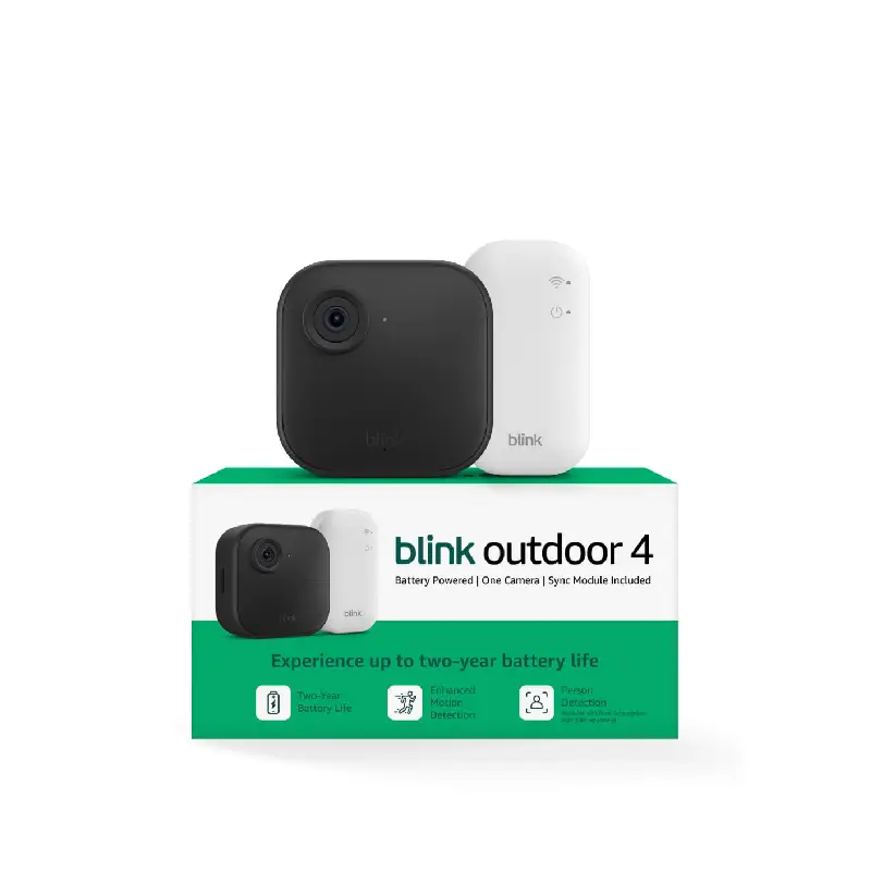 Blink Outdoor 4 wireless security camera with mount for outdoor home monitoring and motion detection.