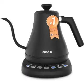 Cosori electric gooseneck kettle with five temperature presets stainless steel interior pour over kettle for coffee and tea with precise water heating control