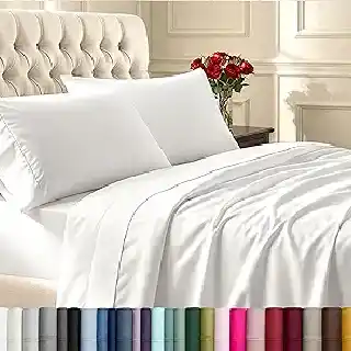 California Design Den 100 percent cotton queen sheet set with 400 thread count sateen weave and deep pocket fit in white best bed sheet for soft and breathable bedding