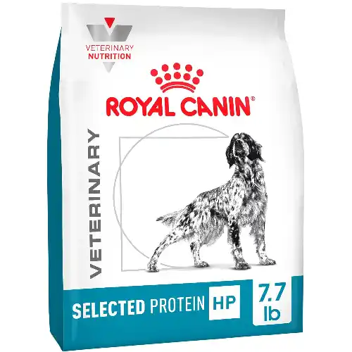 Royal Canin Selected Protein HP hypoallergenic dry dog food 7.7 lb with hydrolyzed protein for dogs with food sensitivities supports skin barrier digestive health EPA DHA