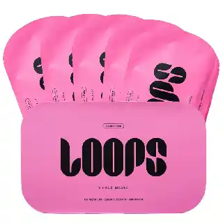 LOOPS Double Take glow hydrogel face mask for glowing skin in bright pink packaging with multiple sheet masks designed for hydration, smoothing, and radiant skin