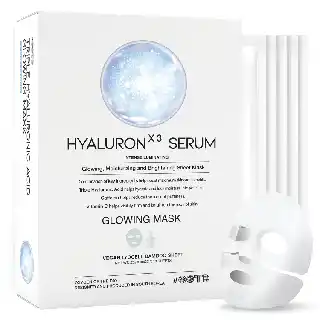 OOTD Hyaluron X3 sheet face mask for glowing skin in white packaging with hyaluronic acid, caffeine, and vitamin C for hydration, brightening, and smoothing skin