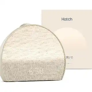 Hatch Restore 3 sleep system in putty color with fabric design, sunrise alarm clock, bedside lamp, and white noise audio features for better sleep and relaxation