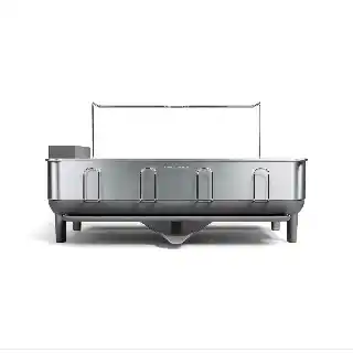 Simplehuman large capacity stainless steel dish drying rack with swivel drain spout utensil holder and wine glass holder durable kitchen rack for drying dishes and cookware