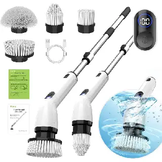 TUYU long-handle cordless cleaner among the best electric spin scrubbers with digital display and multiple brush attachments for deep cleaning