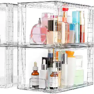 Vtopmart large stackable acrylic storage drawers for under sink cabinet pantry and bathroom organization clear plastic bins for makeup skincare and household items