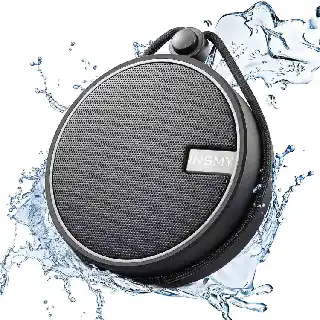 INSMY C12 portable waterproof Bluetooth shower speaker in black with suction cup, compact design, and splash-resistant build for bathroom and outdoor use