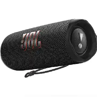 JBL Flip 6 portable waterproof Bluetooth speaker in black with deep bass and compact design for outdoor and travel use